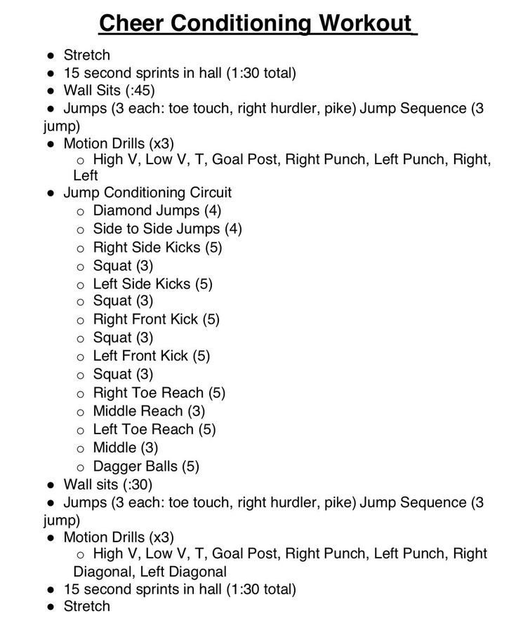 the cheer conditioning workout sheet is shown in black and white