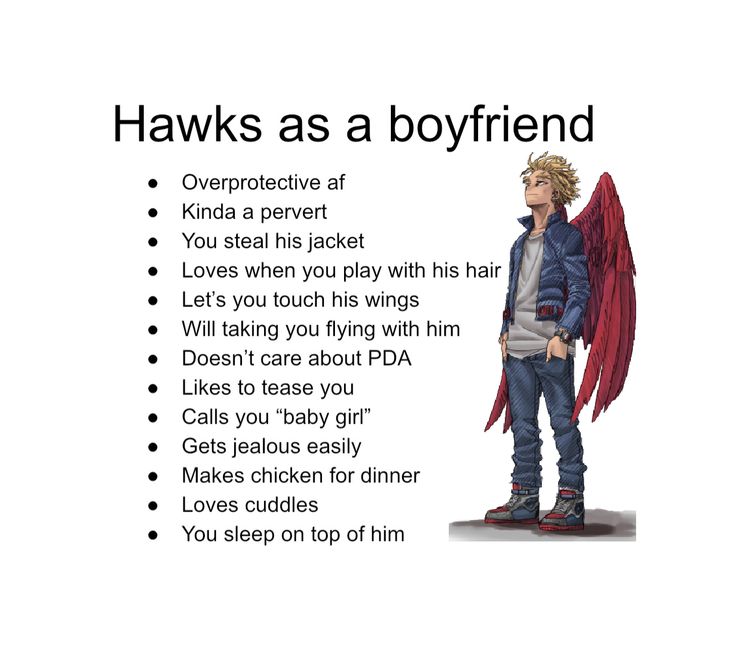 an image of a boy with wings on his head and the words hawks as a boyfriend