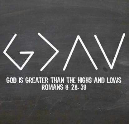 a chalkboard with the words god is greater than the highs and lows romans 8 - 29