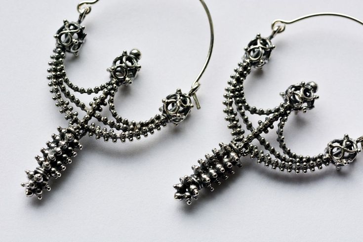 replica of X century silver earrings from Zawada Lanckorońska (Poland) price for set of two weight: 9 g each high: 55 mm width: 30 mm Elegant Oxidized Chandelier Earrings For Festivals, Traditional Metal Chandelier Earrings With Intricate Design, Traditional Sterling Silver Chandelier Earrings With Intricate Design, Silver Pendant Earrings For Festivals, Ornate Chandelier Earrings With Intricate Design For Ceremonies, Ornate Chandelier Earrings With Intricate Design For Ceremonial Occasions, Ornate Ceremonial Chandelier Earrings With Intricate Design, Elegant Oxidized Chandbali Hoop Earrings, Ceremonial Chandbali Metal Earrings