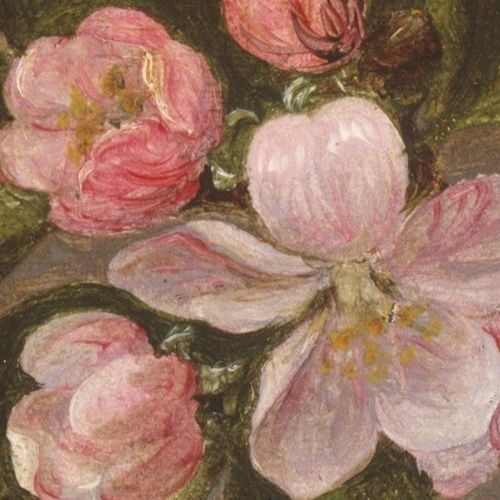 a painting of pink flowers in a vase