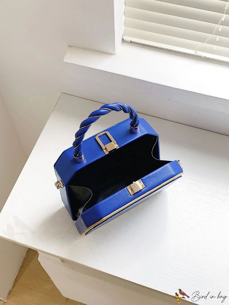 BirdinBag - Compact Letter Chain Box Bag Blue Rectangular Box Bag For Daily Use, Blue Rectangular Case Box Bag For Daily Use, Rectangular Box Bag With Gold-tone Hardware For Daily Use, Trendy Blue Rectangular Case Bag, Gift Shoulder Bag With Top Carry Handle, Chic Rectangular Case Bag For Shopping, Trendy Top Handle Clutch As Gift, Rectangular Box Bag For Shopping, Large Capacity Box Bag For Shopping