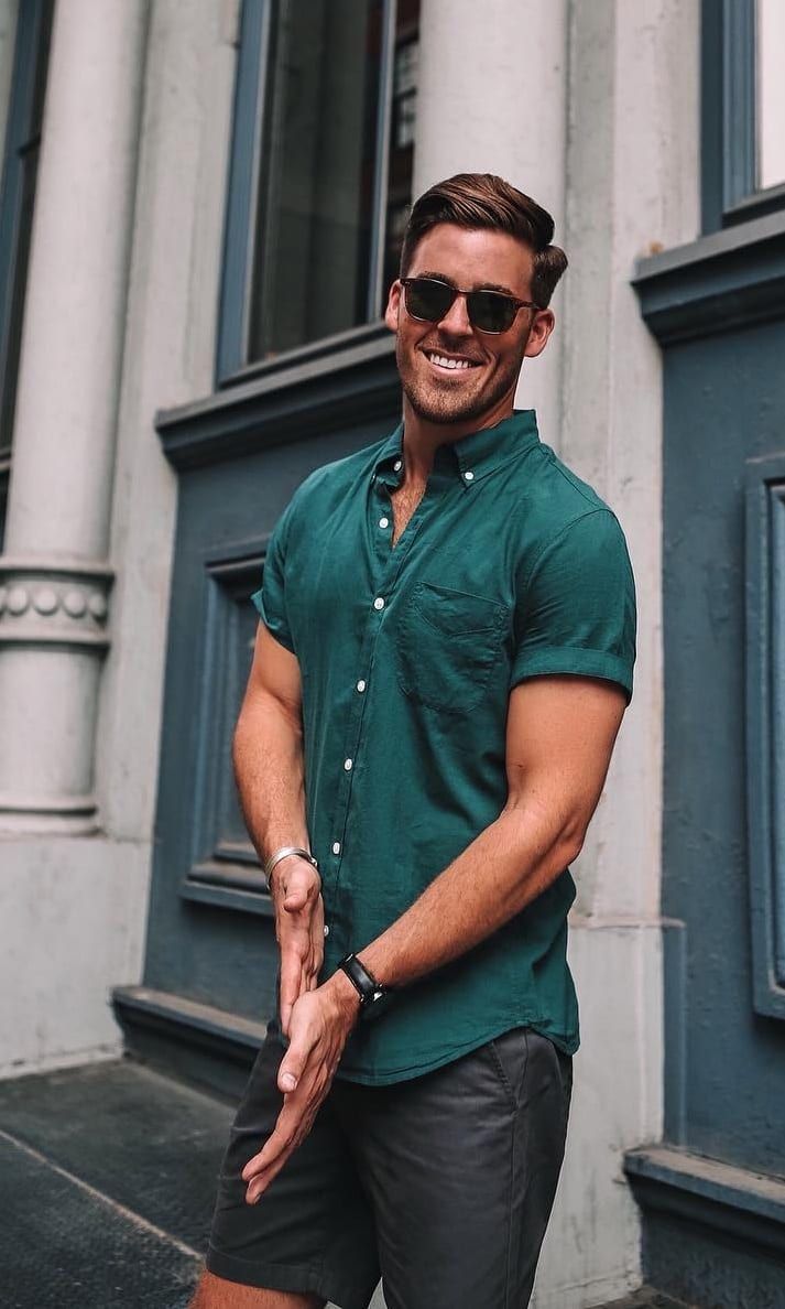 Short Sleeve Shirt Outfit, Sleeve Shirt Outfit, Green Shirt Men, Shirt Outfit Men, Mens Fashion Simple, Vegas Outfit, Stylish Men Casual, Short Sleeve Dress Shirt, Mens Short Sleeve Shirt