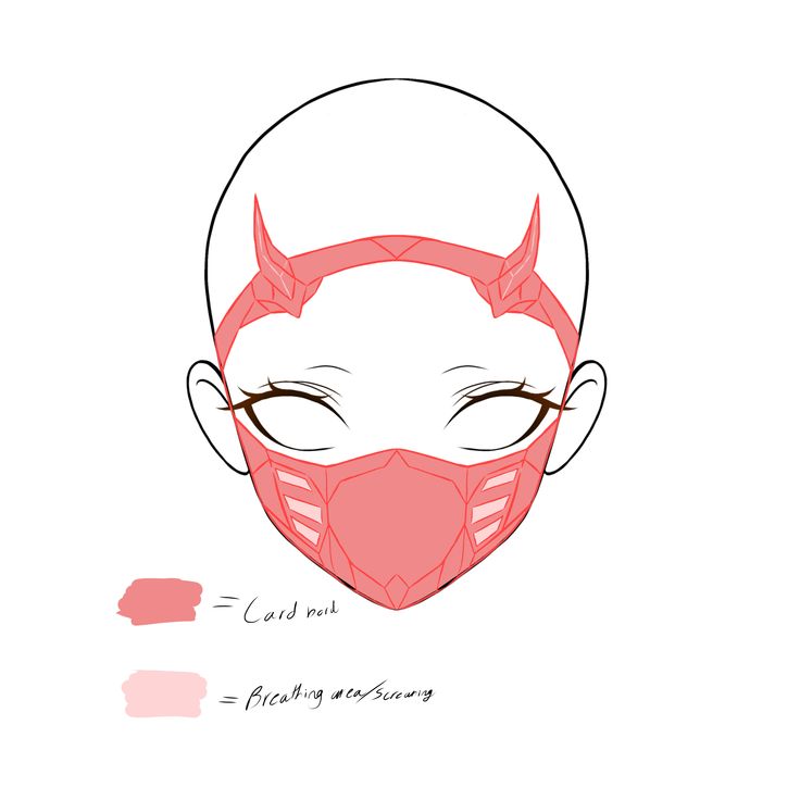 a drawing of a woman's face wearing a pink mask with horns on it