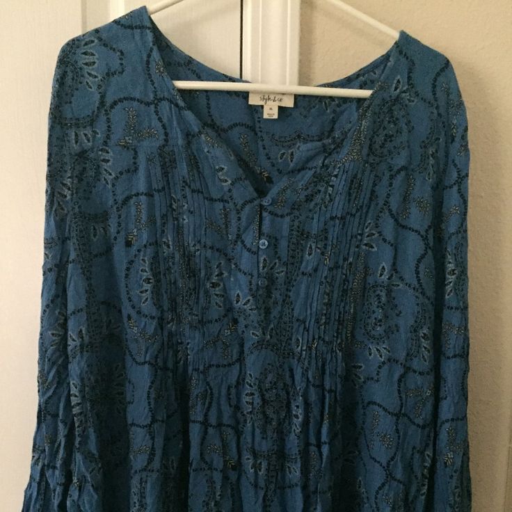 Blue Patterned Shirt, Long Sleeves, Buttons, And Chest Seams, Loose, Fresh, New With Your Label. Blue Tunic Tops For Fall, Blue Bohemian Shirt For Fall, Bohemian Blue Shirt For Fall, Blue Relaxed Fit Tunic Blouse, Blue Tunic Blouse For Fall, Tops Style, Patterned Shirt, Women's Style, Top Styles