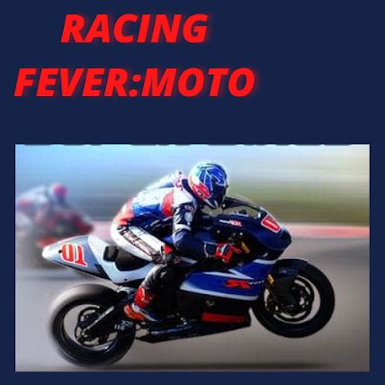 a man riding on the back of a motorcycle down a race track with text reading racing fever moto