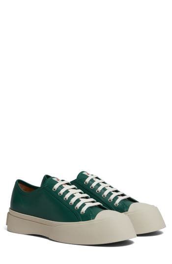 Marni's modern touch informs the robust platform and sleek leather construction of a low-top sneaker finished with minimalist branding. Lace-up style Leather upper and lining/rubber sole Made in Italy Designer Shoes Removable insole Green Leather High-top Platform Sneakers, Green High-top Leather Platform Sneakers, Green Leather Low-top Platform Sneakers, Green Low-top Leather Platform Sneakers, Casual Sneakers With Lug Sole Plain Toe, Casual Sneakers With Lug Sole And Plain Toe, Casual Sneakers With Lug Sole, Leather Platform Sneakers With Gum Sole, Modern Leather Platform Sneakers With Contrast Sole