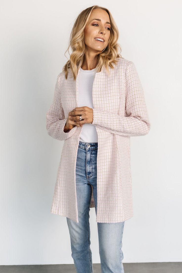 Fanny Plaid Jacket | Pink - Baltic Born Baltic Born, Notch Collar, Pink Jacket, Plaid Jacket, Off White Color, Tweed Jacket, Snug Fit, White Color, What To Wear