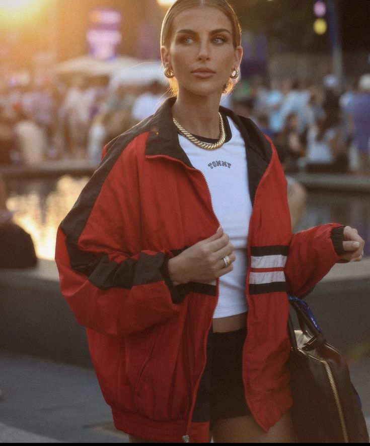 Red Windbreaker Outfit, Paige Lorenze, Windbreaker Outfit, Red Windbreaker, Tailgate Outfit, Fall Fits, Proud Of You, Red And Black, Fall Outfits