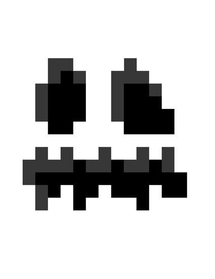 an image of a face made out of pixeles on a white background with black and gray squares