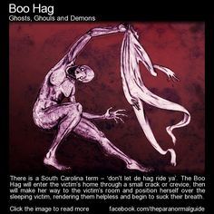 a drawing of a man holding a woman's body with the caption boo hag ghosts, ghouls and demons