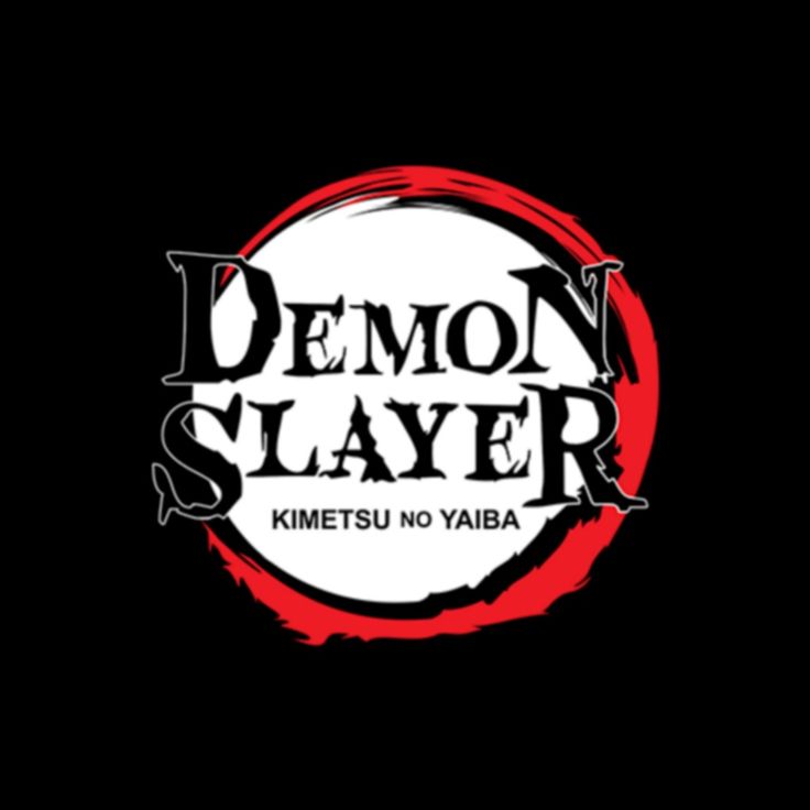 the demon slayer logo is shown in black and white, with red lettering on it