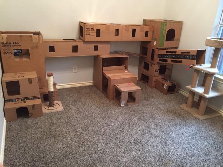 cardboard boxes stacked on top of each other in a room with carpeted flooring