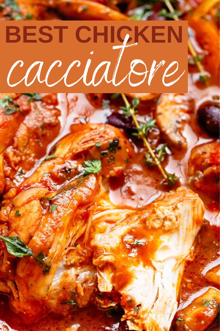 the best chicken cacciatore in a pan with olives and parsley