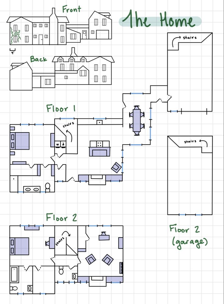 the floor plan for a house with two floors and three rooms, including one bedroom