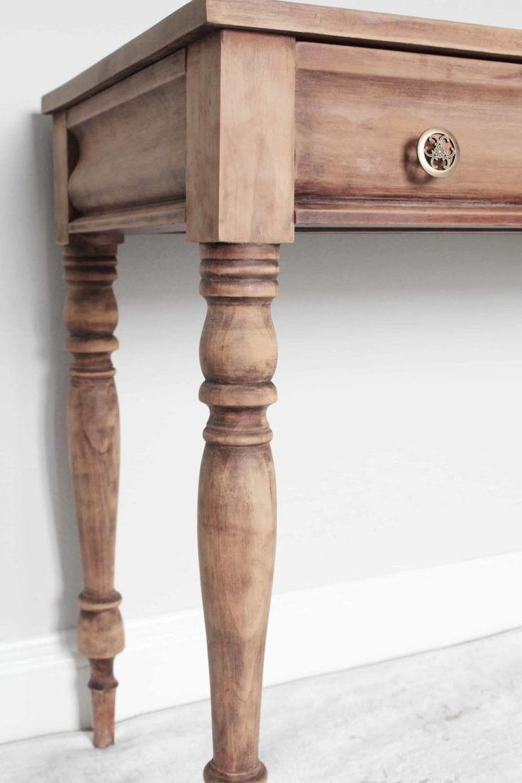 an old wooden table with two drawers and one drawer on the bottom, in a room