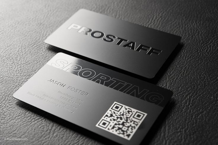 two black and silver business cards with qr code on the front one is for prostaff