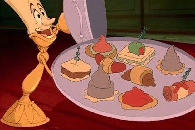 a cartoon character holding a plate with desserts on it