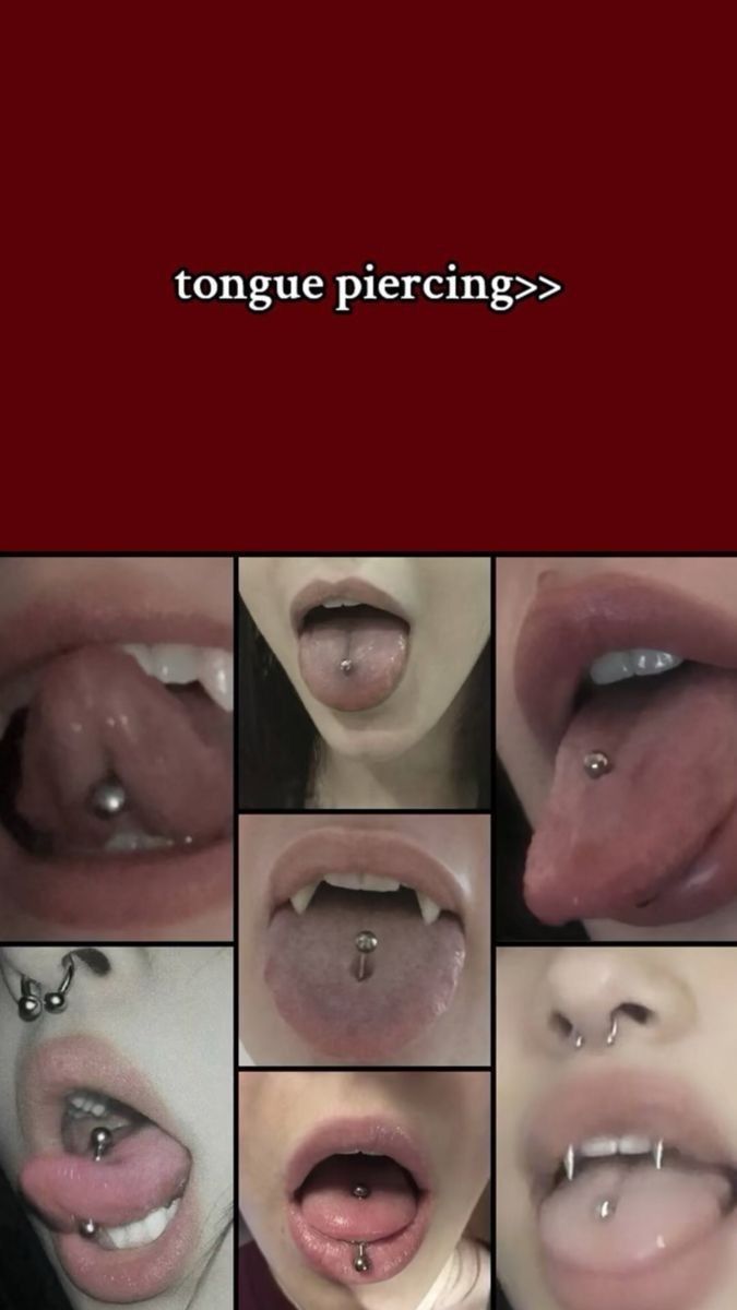 multiple images of different types of tongue piercings on women's mouths and lips