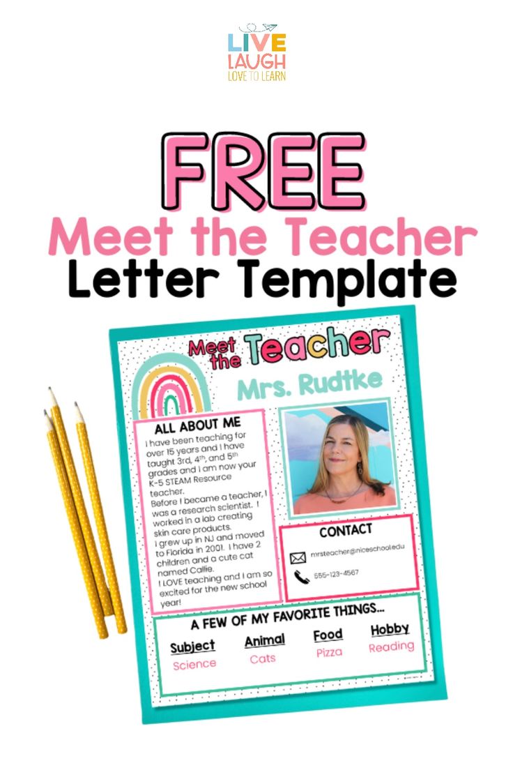 a teacher's letter template with two pencils next to it and the text free meet the teacher