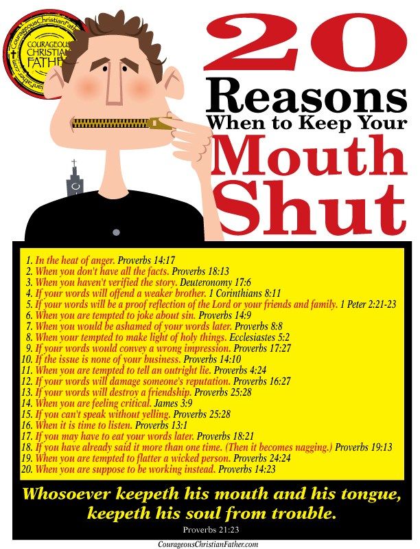 a poster with the words, 20 reasones when to keep your mouth shut on it