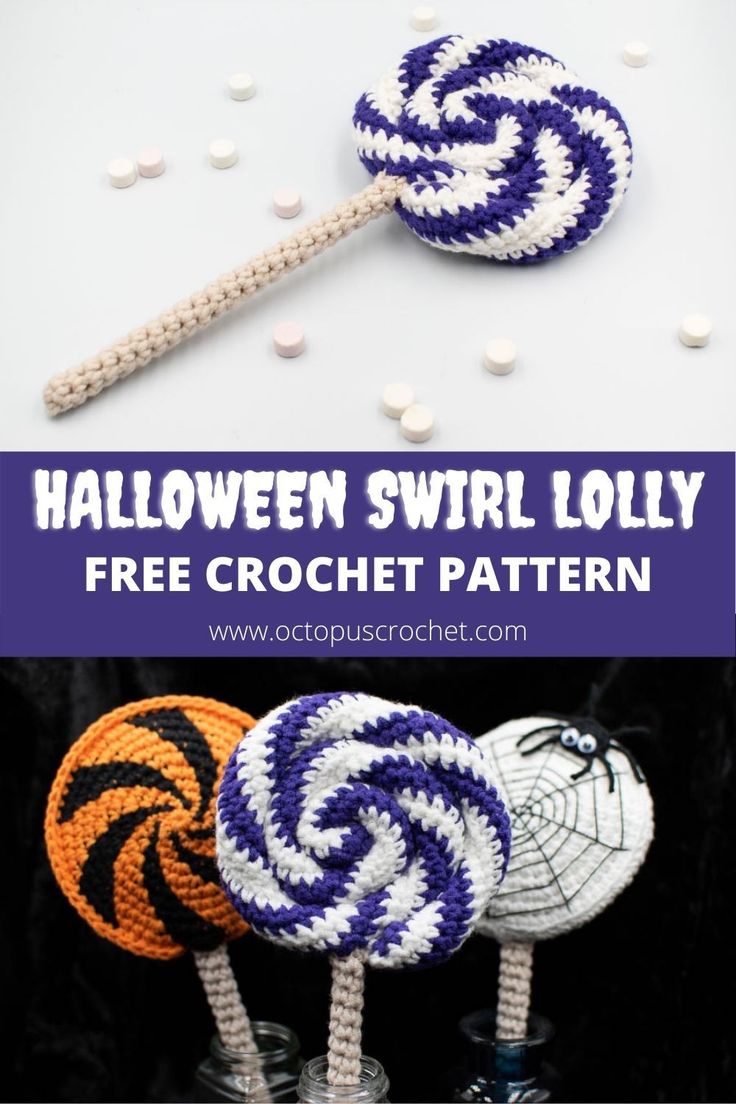 halloween swirl lollipops with free crochet pattern