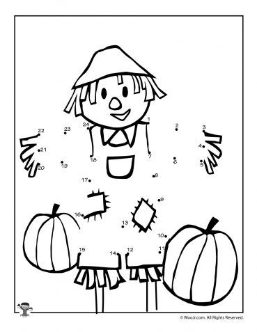 halloween dot to dot with pumpkins and witch's hat on the top,