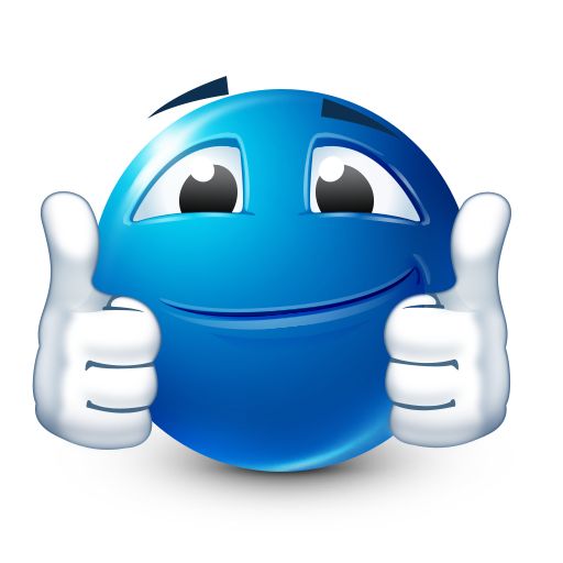 a blue smiley face with two thumbs up