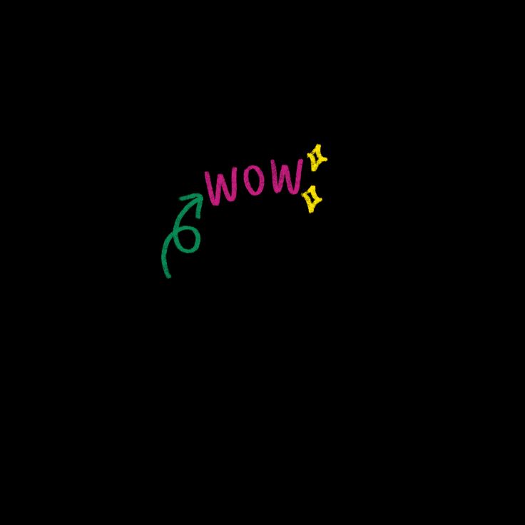 the word wow is written in multicolored letters on a black background with green and yellow stars