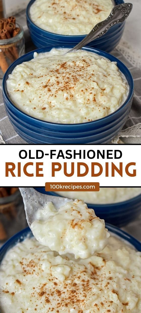 two bowls filled with rice pudding on top of a table