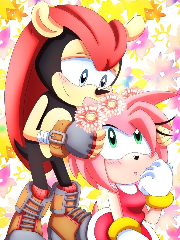 an image of two cartoon characters with flowers in their hair and one is kissing the other