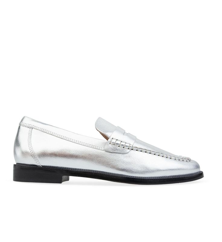 Maleo Silver Leather Loafers | Bared Footwear Slip-on Loafers For Spring Galas, Classic Tassel Loafers For Spring Galas, Spring Gala Slip-on Loafers, Chic Slip-on Dress Shoes With Round Toe, Elegant Wingtip Moccasins For Spring, Elegant Spring Wingtip Moccasins, Casual Dress Shoes For Spring Galas, Flat Heel Loafers With Stitched Sole For Galas, Loafers For Galas With Stitched Sole And Flat Heel