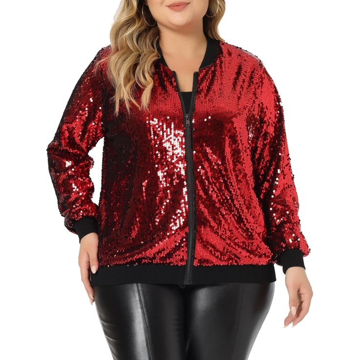 This exquisite jacket is designed to make you stand out from the crowd with its dazzling sequin sparkle design and full zip-up closure in the front. The soft edges of this jacket add a touch of rustic charm to its cool and cropped silhouette. Whether you pair it with jeans or a dress, this stylish jacket is sure to turn heads wherever you go. This Metallic Jacket is suited for a range of occasions including parties, cocktail events, and nights out. Pair it with your favorite jeans or a dress for Glamorous Fall Outerwear With Contrast Sequin, Long Sleeve Sequin Outerwear For Party Season, Long Sleeve Outerwear With Sequin Detail For Party Season, Fall Night Out Outerwear With Contrast Sequin, Fall Contrast Sequin Outerwear For Night Out, Winter Glitter Long Sleeve Outerwear, Fall Outerwear With Contrast Sequin For Night Out, Glitter Long Sleeve Spring Outerwear, Glitter Long Sleeve Outerwear For Spring