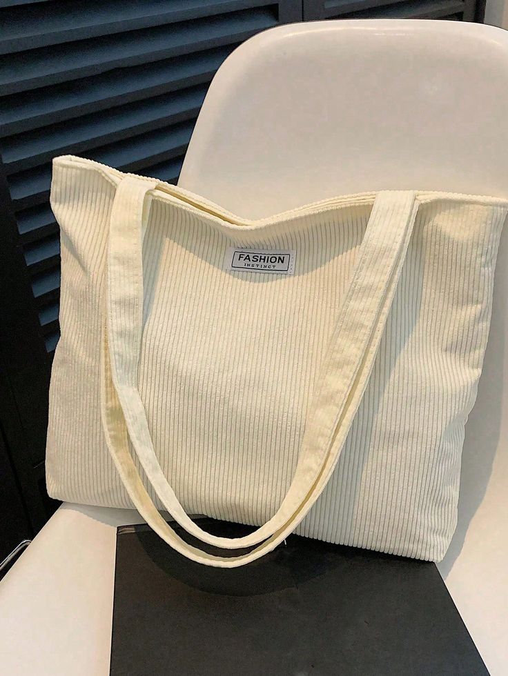 Casual New Solid Color Corduroy Tote Bag, Large Capacity Shoulder Bag, Handbag For Students, Shopping, Tutoring Classes White Casual   Polyester Colorblock,Letter,Plain,Striped Shoulder Tote Bag,Shopper Bag   Women Bags, size features are:Bust: ,Length: ,Sleeve Length: Corduroy Tote Bag, Minimalist Tote Bag, Tote Bag With Pockets, Tote Bags For School, Handbag Essentials, Casual Tote Bag, Latest Bags, Casual Tote, Mua Sắm