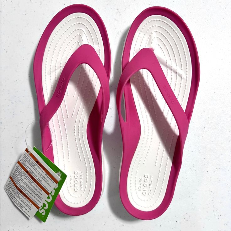 Brand New With Tags. Size 11. Ships Within 24 Hours Pink Paradise, Women's Crocs, Crocs Shoes, Flip Flop, Flip Flop Sandals, Pink White, Flip Flops, Paradise, Ships