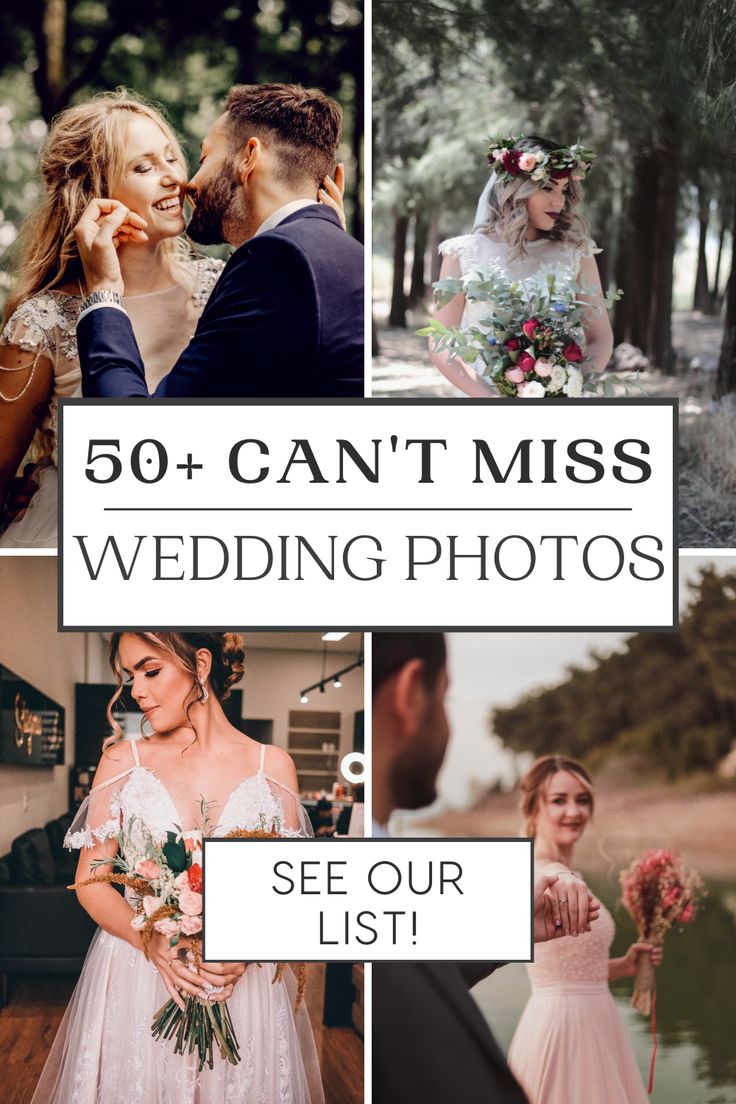 the 50 + can't miss wedding photos are on display in this postcard