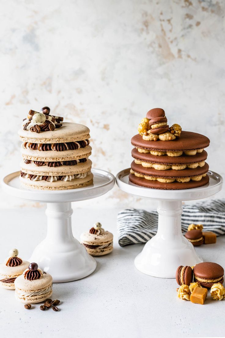 three tiered cake stands with desserts on them