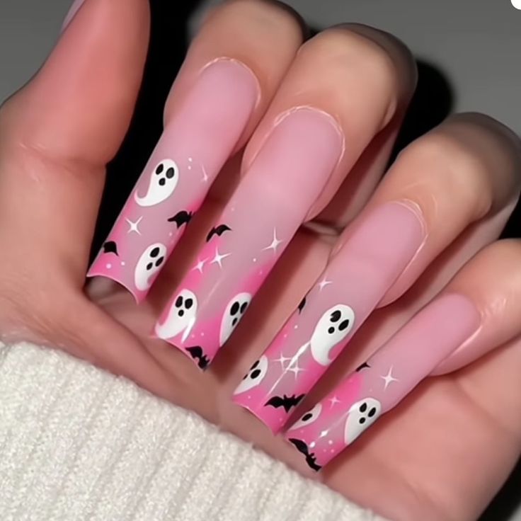 Pink And Brown Halloween Nails, Spooky Season Nails Pink, Pink Halloween Nails, Holloween Nails, Spooky Nails, Halloween Acrylic Nails, Diy Acrylic Nails, Goth Nails, Grunge Nails