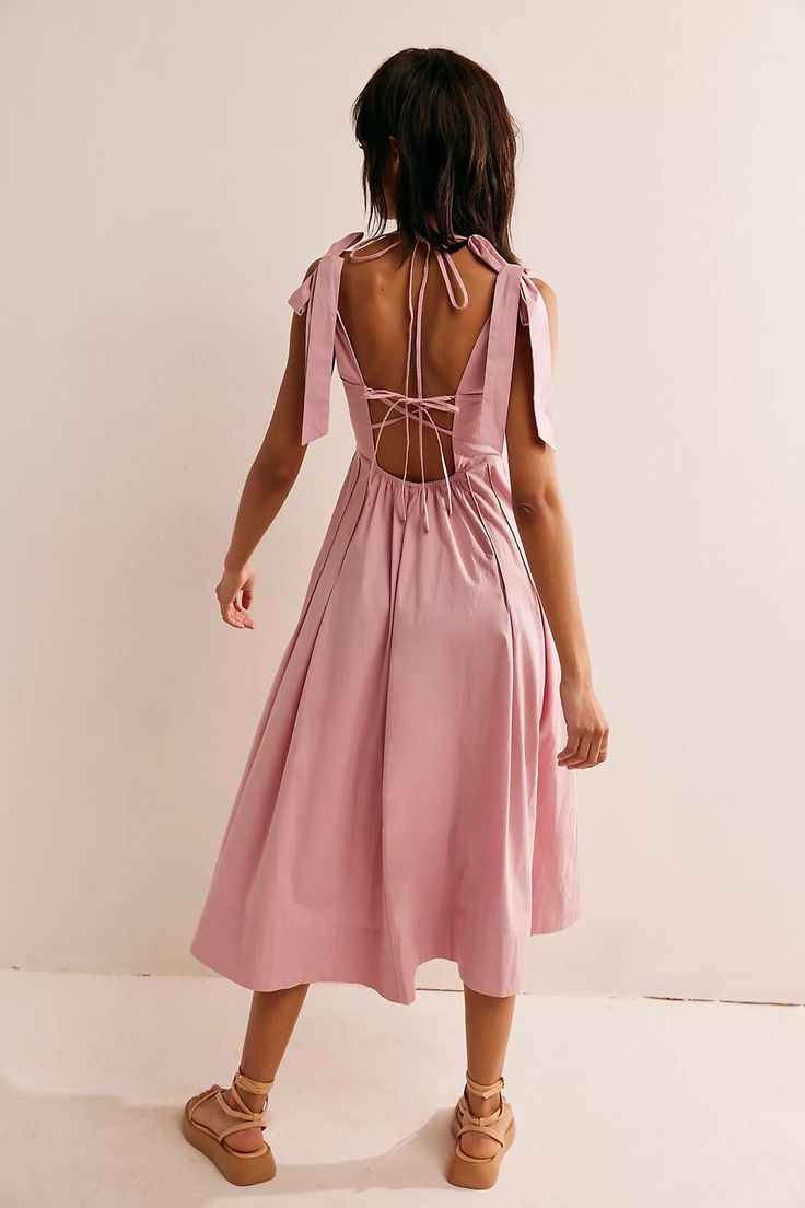 Kinney Midi | Free People Spring A-line Maxi Dress With Smocked Back, Chic A-line Maxi Dress With Tie Back, Spring A-line Midi Dress With Tie Straps, A-line Sundress With Tie Straps, Elegant A-line Midi Dress With Smocked Back, Party A-line Midi Dress With Tie Back, Chic A-line Dress With Smocked Back, Strappy Back Dress With Corset For Date Night, Sleeveless Fit And Flare Dress With Tie Back