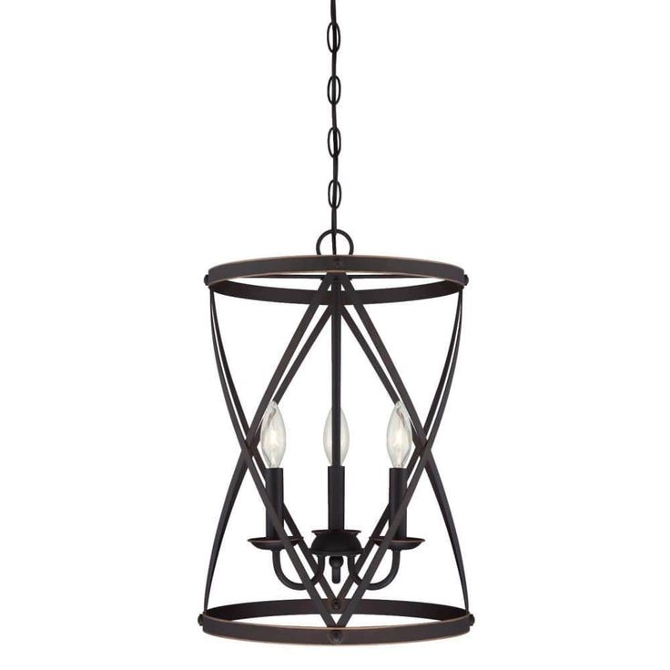 a black chandelier with three lights hanging from the ceiling