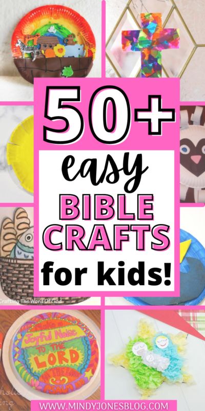 the words 50 easy bible crafts for kids are shown in this collage with pictures