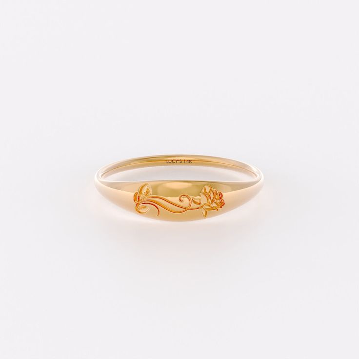 14k Real Solid Gold Dainty Rose Engraved Slim Signet Ring for Women. Birth Flower Pinky Ring with Yellow, White, and Rose Gold Color Options. Whether attending a formal event, a casual gathering, or simply adding elegance to your everyday style, this minimalist statement ring will be a perfect and timeless choice. The ring can be made with yellow, rose, or white gold, please choose your size from the dropdown menu options above. 𝐑𝐢𝐧𝐠 𝐃𝐞𝐭𝐚𝐢𝐥𝐬 ❥ Solid gold, available in 10, 14 & 18 karats. ❥ Gold Color Options: White Gold, Yellow Gold, Rose Gold ❥ Top Width: 4.60 mm. ❥ Bottom Width: 1.20mm. ❥ Thickness: 1.10 mm 𝐂𝐮𝐬𝐭𝐨𝐦𝐢𝐳𝐚𝐭𝐢𝐨𝐧: We would be delighted to accommodate any customization requirements that you have, simply get in touch and let us know what you need. For furthe Classic 14k Stamped Flower Promise Ring, Dainty Yellow Gold Ring With Engraving Option, Gold Engraved Delicate Rings, Delicate Gold Engraved Rings, Dainty Yellow Gold Engraved Ring, Classic 14k Gold Flower Promise Ring, Delicate Engraved Gold Rings, Delicate Engraved Promise Ring, Classic 14k Stamped Yellow Gold Flower Ring