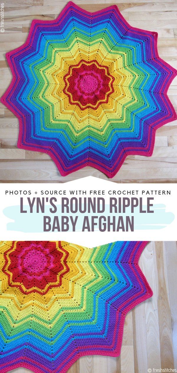 a crocheted afghan with the words lynn's round ripple baby afghan