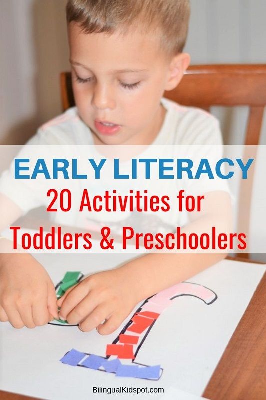 a young boy sitting at a table with paper and scissors in front of him that reads early literacy 20 activities for toddlers & preschoolers