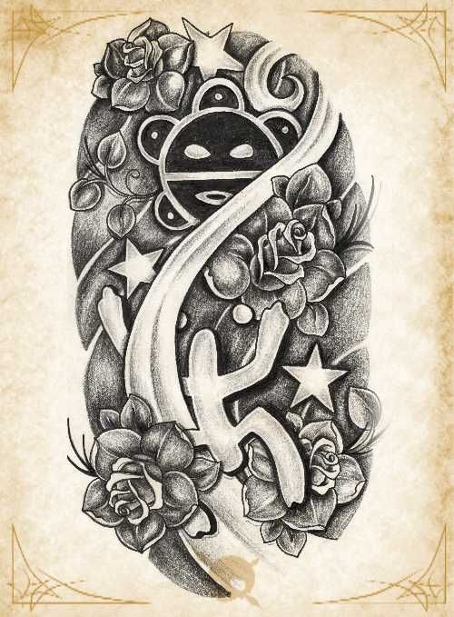 an old school tattoo design with roses on it