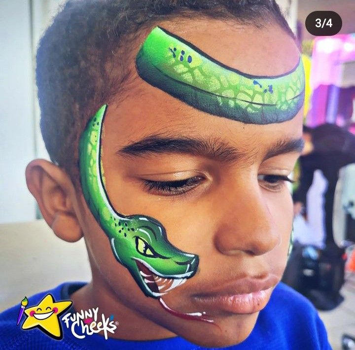 Face Painting Snake, Snake Face Painting, Tiger Face Paint Easy, Snake Face Paint, Dinosaur Face Painting, Easter Face Paint, Face Painting Unicorn, Easy Face Painting Designs, Eye Face Painting