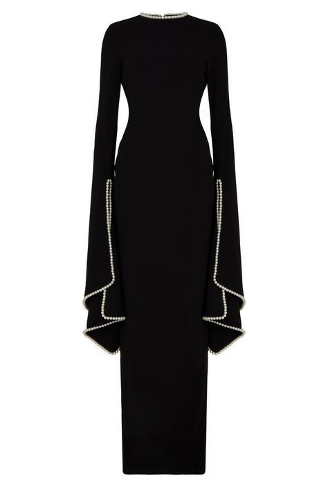 Classy Floor Length Dresses, Crepe Gown Styles For Wedding, Sophisticated Chic Outfits, Black Co Ord Outfit, Simple Modest Dresses, Simple Long Gown, Casual Classy Dress, Crepe Gown Styles, Black Dress With Long Sleeves