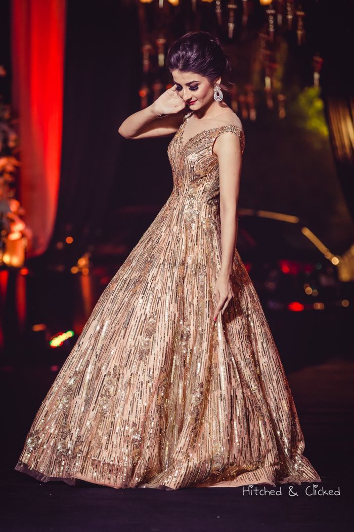 The Best Manish Malhotra Cocktail Gowns We Spotted on Real Brides! | WedMeGood Engagement Dress For Bride, Bride Reception Dresses, Engagement Gown, Engagement Gowns, Indian Wedding Gowns, Reception Gown, Cocktail Outfit, Red Lehenga, Indian Bridal Fashion