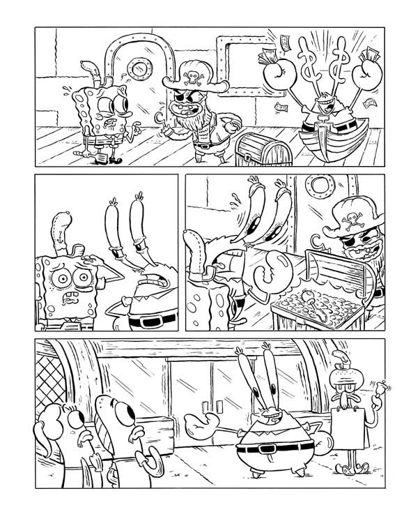 spongebob and his friends are in the kitchen coloring page for kids to color