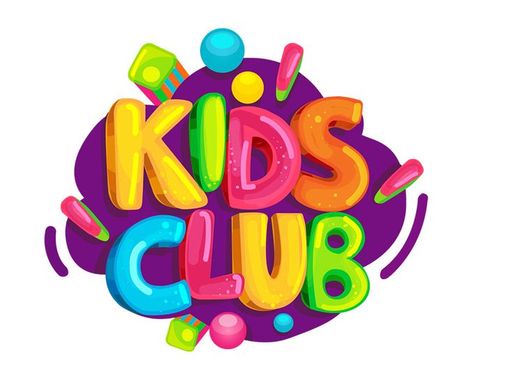 the words kids's club are painted in bright, colorful letters on a white background